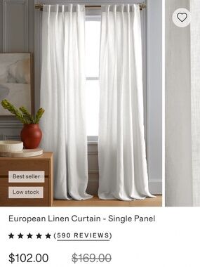 *NWT QUINCE Set Of 2 48x108 European Linen Curtains Cream 8392